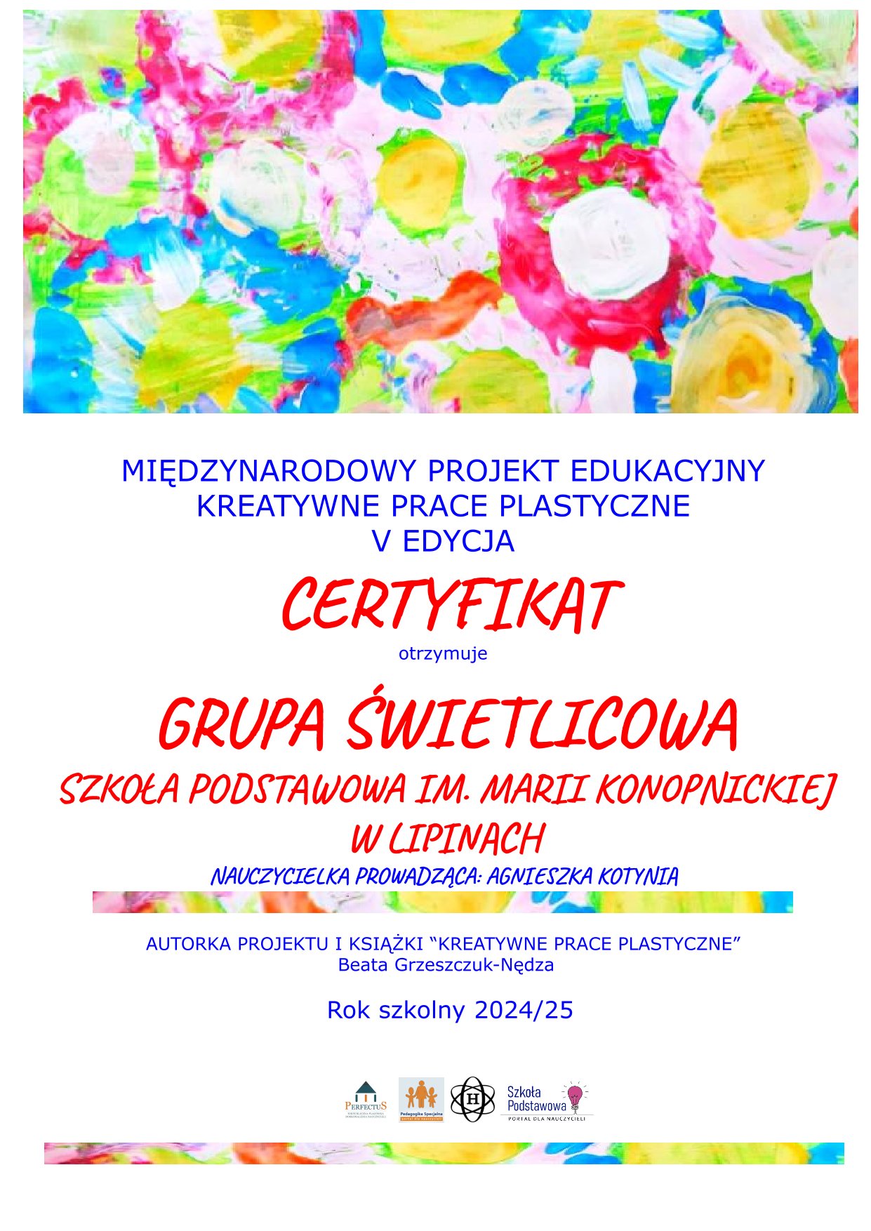 Certyfikat Kreatywne Prace Plastyczne